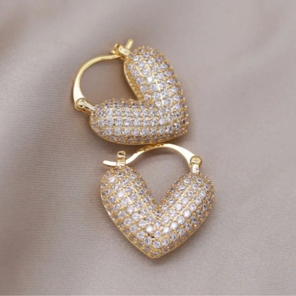 Anthropologie Crystal Heart 18K Gold Plated Stainless Steel Waterproof Earrings - Picture 3 of 14